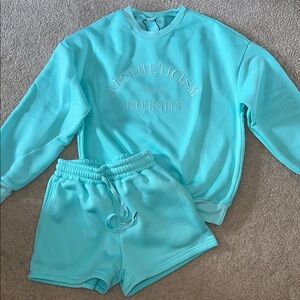 Aestheticism Eternity Teal Sweatshirt and Shorts Set